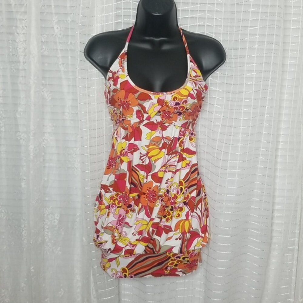 Vintage y2k Bebe Groovy Floral Print Mini Halter Dress SzXS